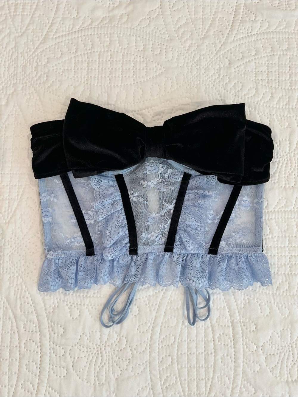 Urban Outfitters | Out From Under Bow Down To Me Velvet & Lace Corset, Size S